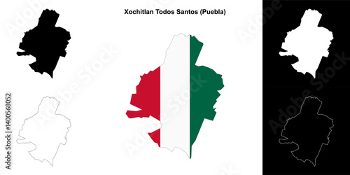 Xochitlan Todos Santos municipality (Puebla) outline map set