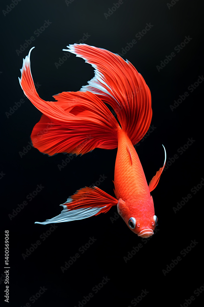 Naklejka premium The moving moment beautiful siamese betta fish or dumbo betta splendens fighting fish in thailand on isolated black background. Thailand called Pla-kad or big ear fish. Colorful siamese fighting fish.