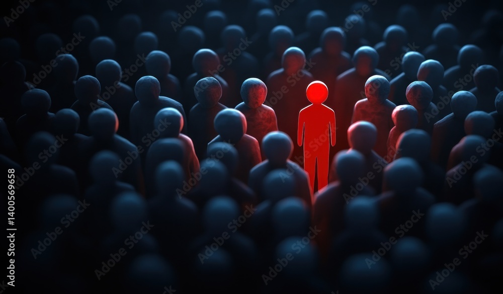 Obraz premium Leadership and Individuality in a Monochromatic Crowd Surrealism Concept