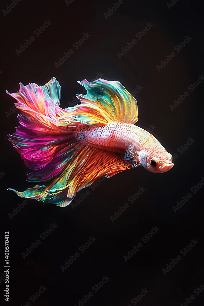 Fototapeta premium The moving moment beautiful siamese betta fish or dumbo betta splendens fighting fish in thailand on isolated black background. Thailand called Pla-kad or big ear fish. Colorful siamese fighting fish.