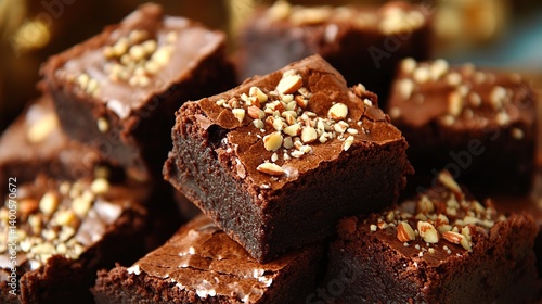 Obraz na płótnie 1Rich chocolate brownies with a dense fudge texture, topped with sliced almonds w salonie