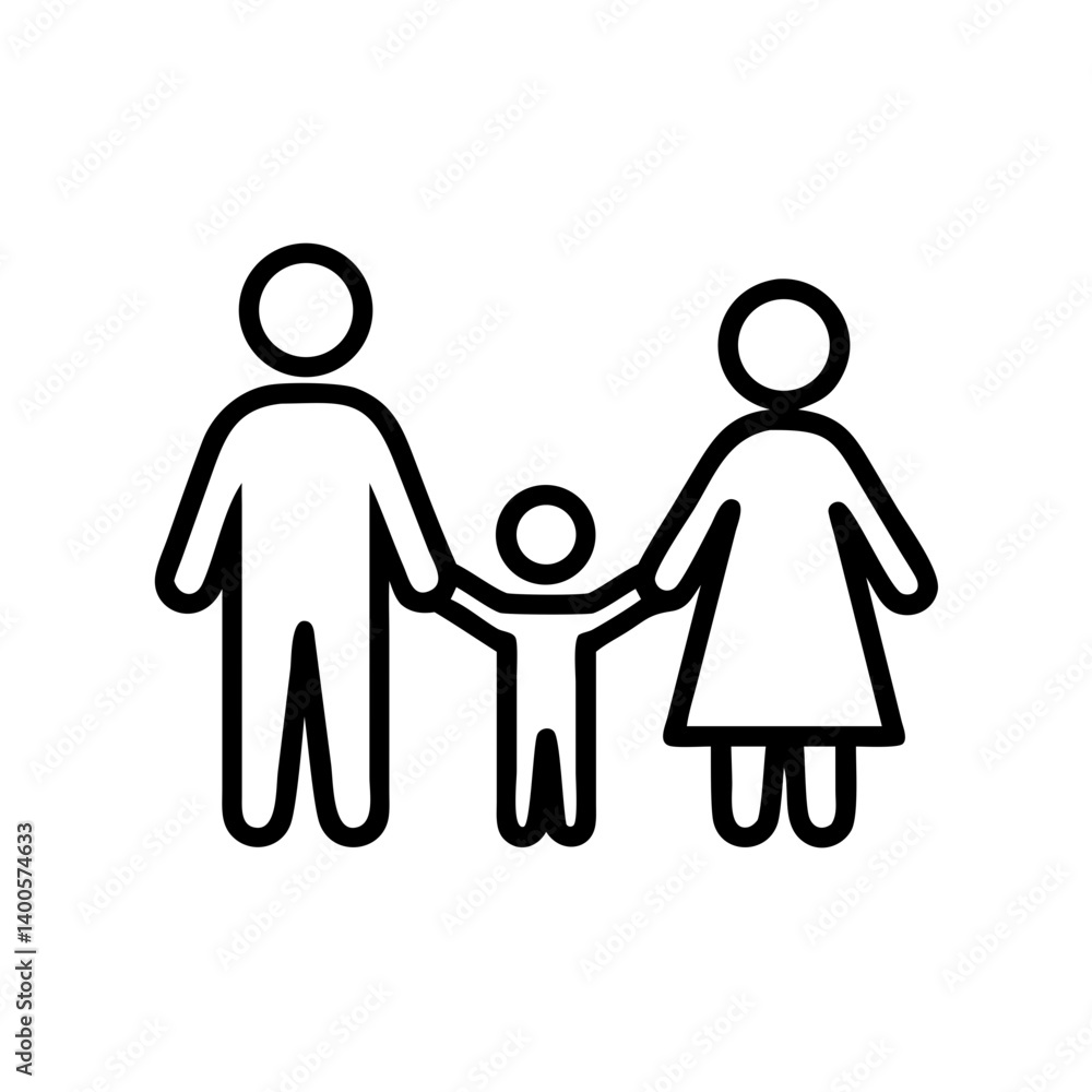 Family icon showing two parents and a child for use in parenting websites, family insurance services, childcare branding, or social programs Family icon showing two parents and a child for use in parenting websites, family insurance services, childcare branding, or social programs