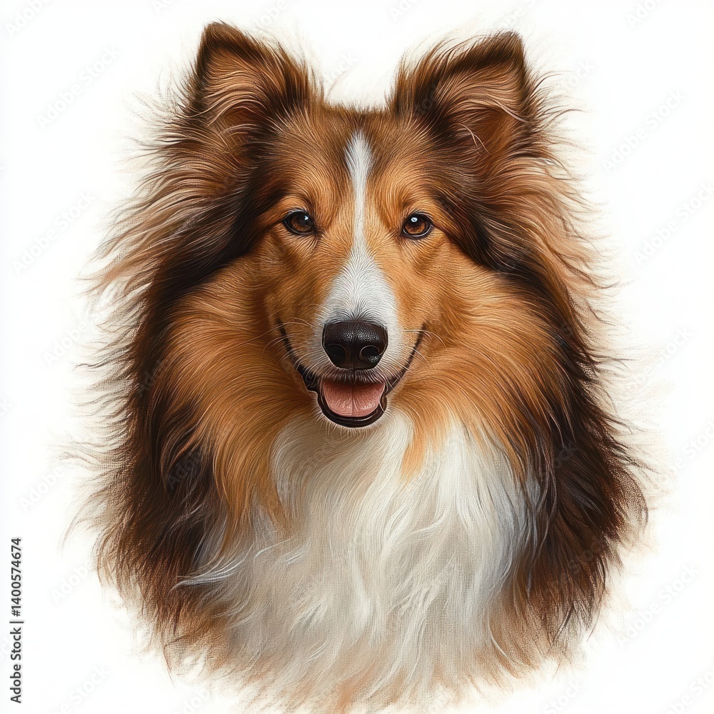 Realistic Portrait of a Rough Collie Dog Head and Shoulders Front View Art Illustration Realistic Portrait of a Rough Collie Dog Head and Shoulders Front View Art Illustration