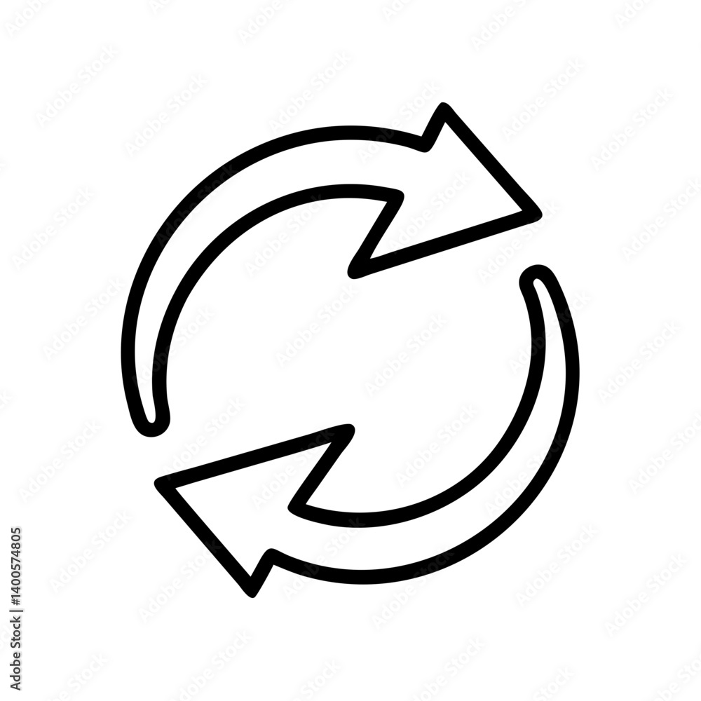 Looping arrow icon for data synchronization, software refresh functions, repeat actions, or automatic update indicators Looping arrow icon for data synchronization, software refresh functions, repeat actions, or automatic update indicators