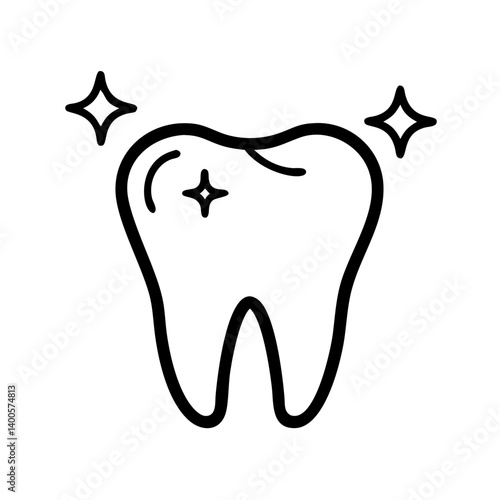 Shiny tooth with sparkle icon for dental hygiene advertisements, toothpaste branding, and dentist office materials focused on oral health