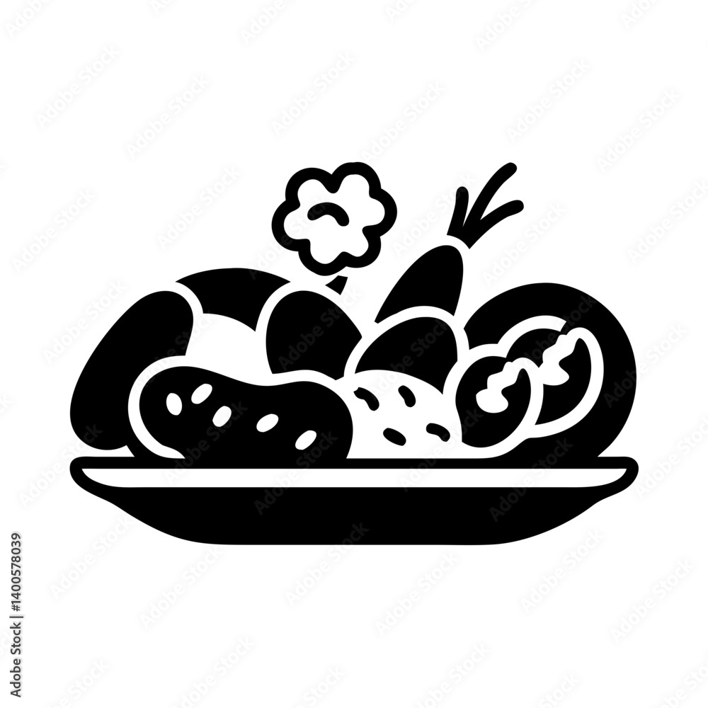 roasted vegetables icon, roasted vegetables silhouette vector illustration-simple silhouette illustration of roasted vegetables, perfect for roasted vegetables logos and icons