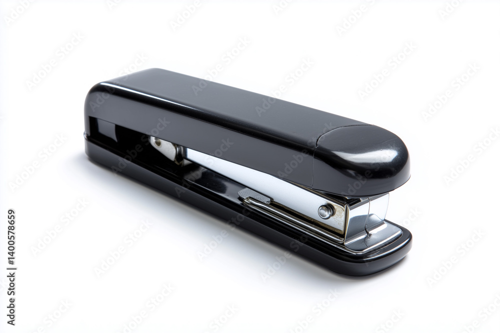 Black stapler on a clean surface, ready for office tasks and organizing documents efficiently Black stapler on a clean surface, ready for office tasks and organizing documents efficiently