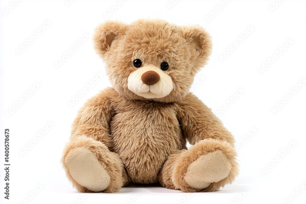 Soft teddy bear sitting on a white background inviting warmth and comfort for children of all ages Soft teddy bear sitting on a white background inviting warmth and comfort for children of all ages