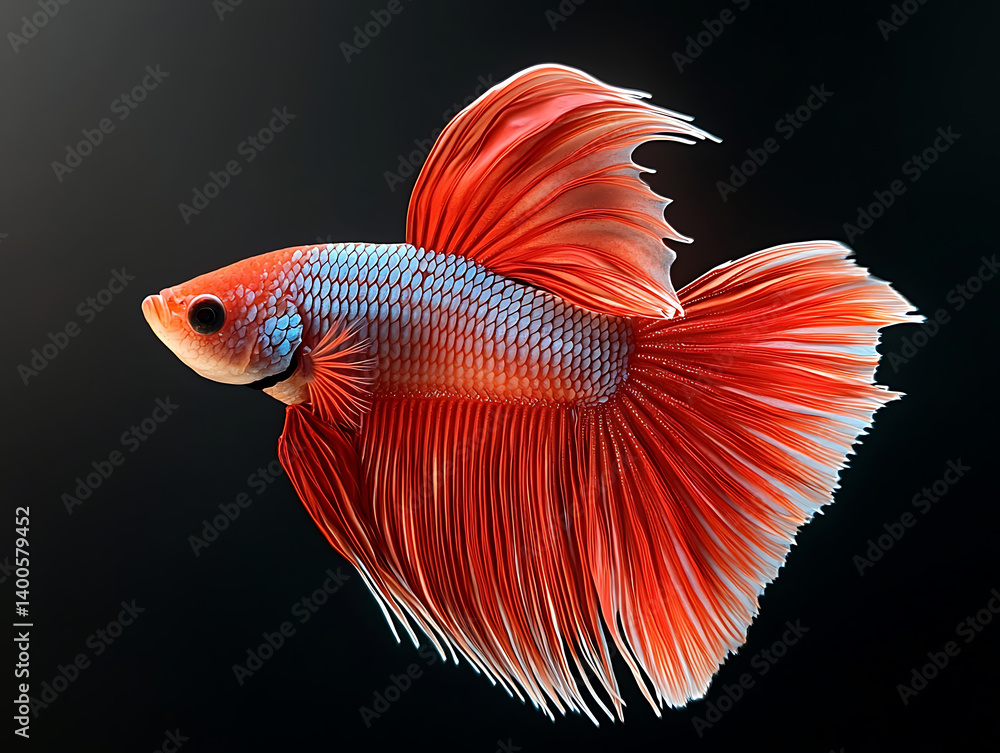 The moving moment beautiful siamese betta fish or dumbo betta splendens fighting fish in thailand on isolated black background. Thailand called Pla-kad or big ear fish. Colorful siamese fighting fish. The moving moment beautiful siamese betta fish or dumbo betta splendens fighting fish in thailand on isolated black background. Thailand called Pla-kad or big ear fish. Colorful siamese fighting fish.