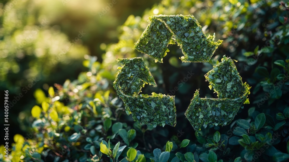 Eco-friendly recycling symbol made of green leaves. Emphasizing sustainability and environmental awareness. Nature nurtures our future. Generative AI