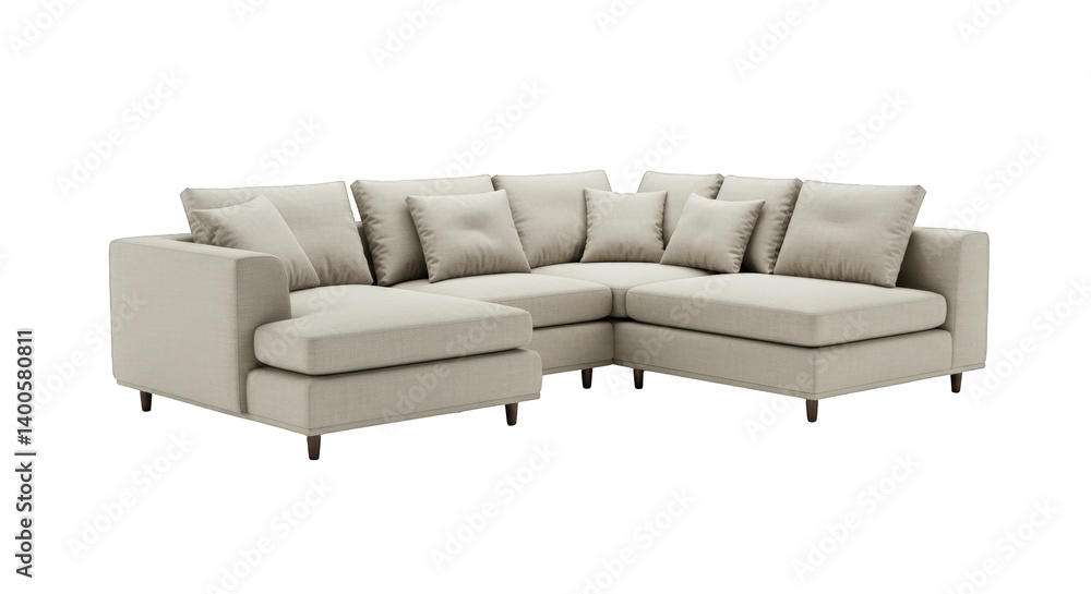 Obraz premium Elegant Beige Sectional Sofa Perfect for Modern Living Room Interiors, Offering Comfort and Style with Plush Cushions and Sleek Design