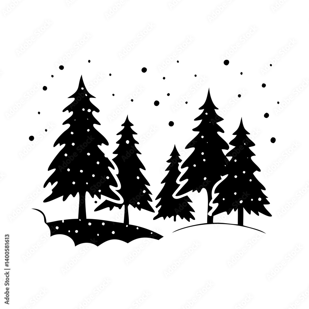 Obraz premium snow covered forest icon, snow covered forest silhouette vector illustration-simple silhouette illustration of snow covered forest, perfect for snow covered forest logos and icons