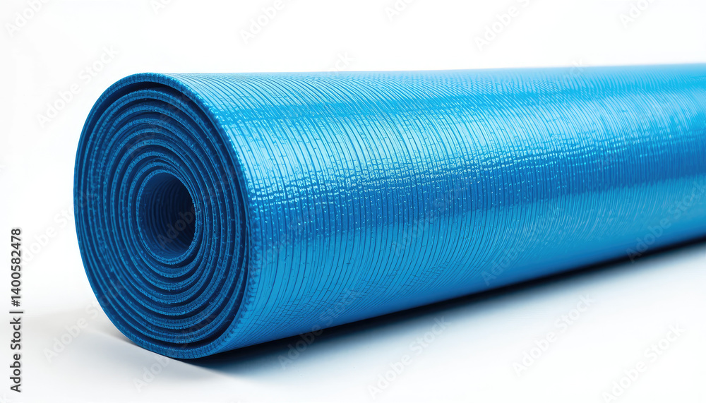Yoga mat blue color rolled up textured surface fitness equipment exercise accessory home gym Yoga mat blue color rolled up textured surface fitness equipment exercise accessory home gym