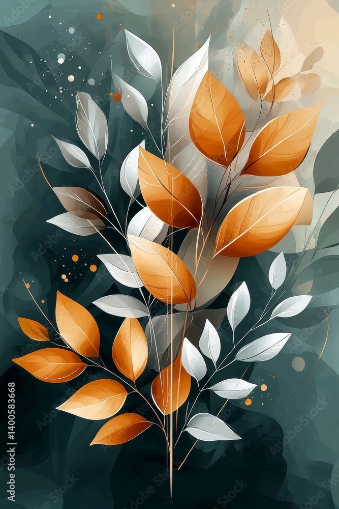 Elegant autumn leaves arrangement nature scene digital artwork warm tones close-up botanical aesthetics Elegant autumn leaves arrangement nature scene digital artwork warm tones close-up botanical aesthetics