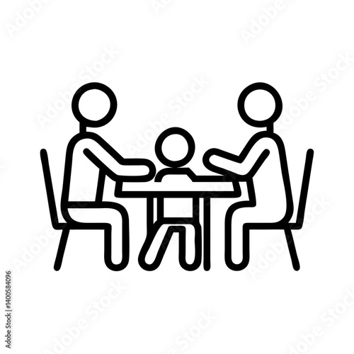 Family dinner time illustration vector, parents and child eating together at the table icon design
