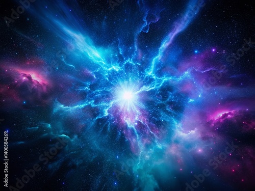 Crystal Blue Aurora Borealis Exploding from Magenta Nebula - Night Sky Stock Photo
