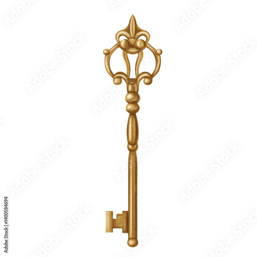 Wallpaper Mural Gold metal antique shiny key for opening locks and doors. Romantic decoration in vintage style, gothic old design. Royal ornaments and jewelry. Handmade illustration on white background Torontodigital.ca