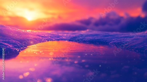 Obraz na płótnie Breathtaking sunset over calm waters creates a vibrant scene. The colors blend beautifully in the sky. A perfect blend of nature and tranquility. Generative AI w salonie