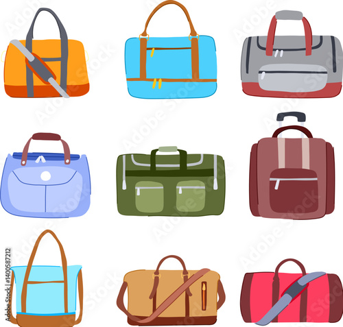 carry on bag set cartoon vector illustration