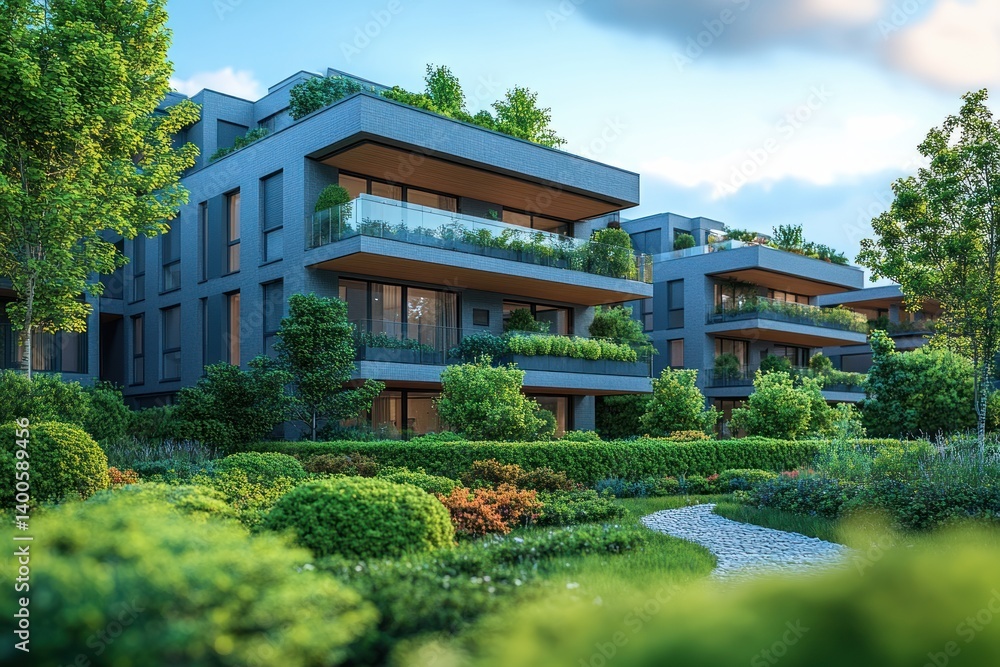 Modern Apartment Buildings with Minimalist Design Surrounded by Greenery in Contemporary Architecture Modern Apartment Buildings with Minimalist Design Surrounded by Greenery in Contemporary Architecture