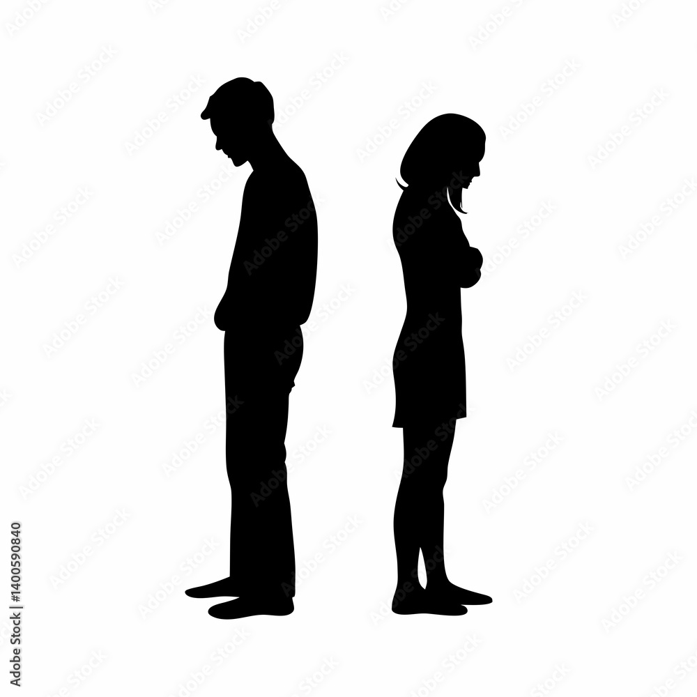 Vector silhouettes of a man and a woman, a couple of business people standing in profile Vector silhouettes of a man and a woman, a couple of business people standing in profile