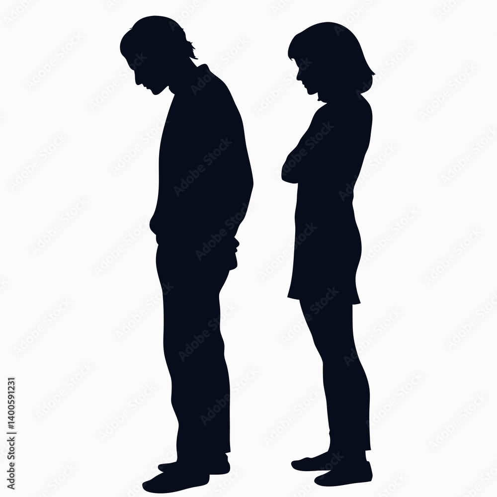 Vector silhouettes of a man and a woman, a couple of business people standing in profile Vector silhouettes of a man and a woman, a couple of business people standing in profile