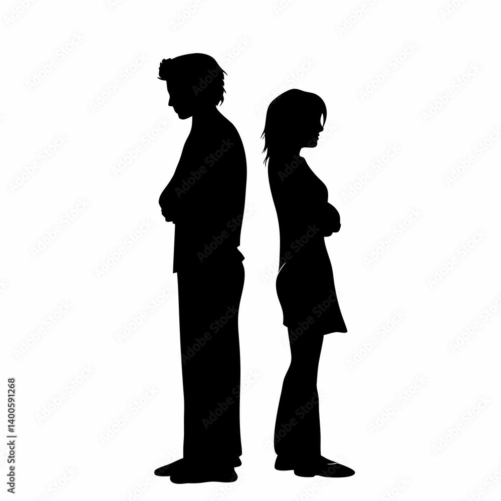 Vector silhouettes of a man and a woman, a couple of business people standing in profile Vector silhouettes of a man and a woman, a couple of business people standing in profile