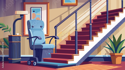 Stairlift Installation in Home - Modern stairlift installed on carpeted stairs, providing accessibility and safety for the elderly or disabled