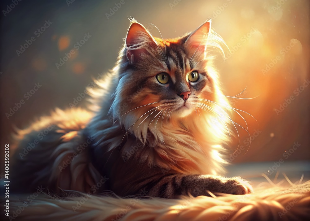 Obraz premium Cozy Cat Sunbeam Nap: A heartwarming image of a feline friend basking in the golden glow of a sunbeam, perfect for pet, home, and comfort themes.