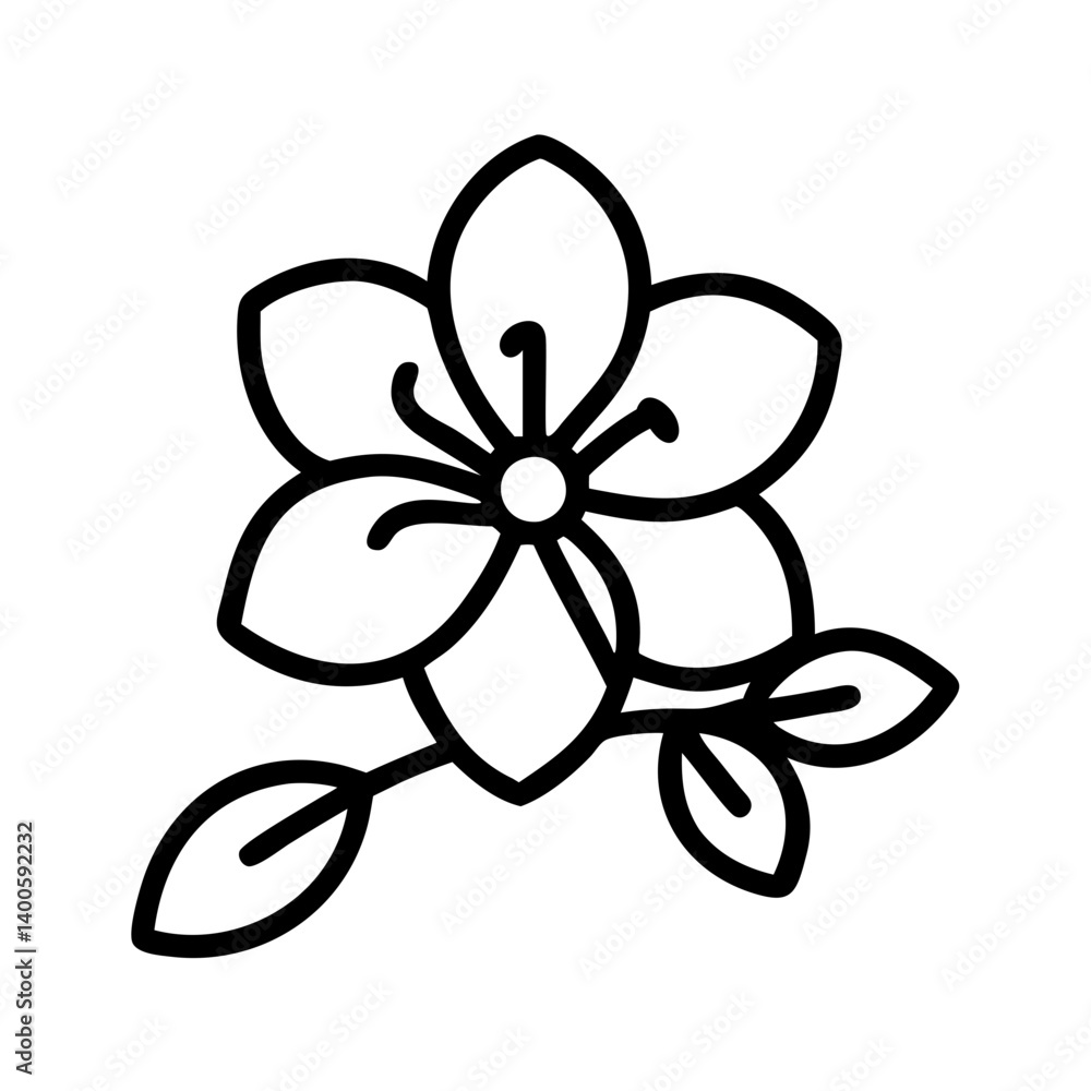Vector drawing of a simple flower with leaves line art floral design botanical illustration clip art icon Vector drawing of a simple flower with leaves line art floral design botanical illustration clip art icon