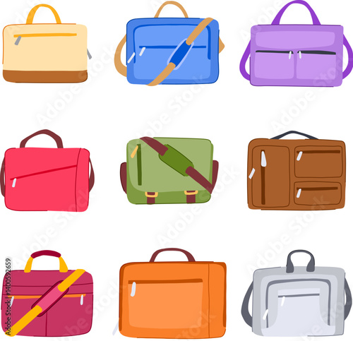 laptop bag set cartoon vector illustration