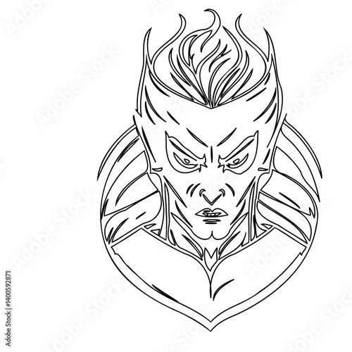Fierce Vigilante Character Head Silhouette Outline
