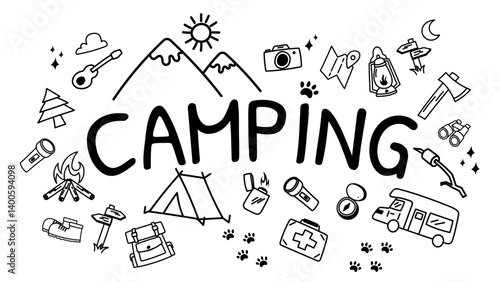 camping background doodle hand drawing
