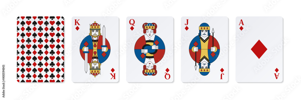 Fototapeta premium Set of colored high cards of Diamonds. Casino clipart.