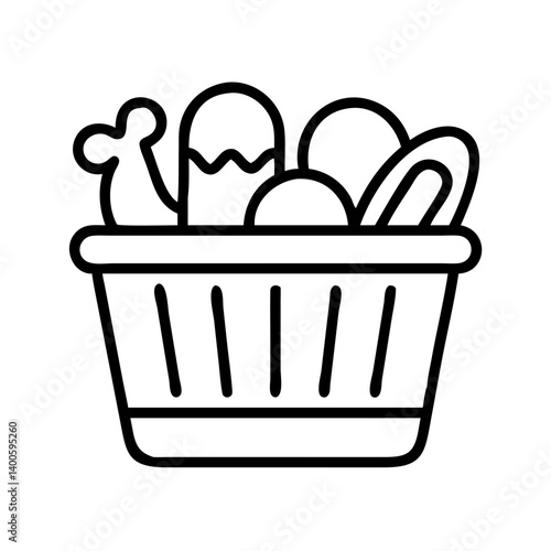 Food basket vector illustration: grocery shopping, meal prep, picnic, market fresh, healthy diet