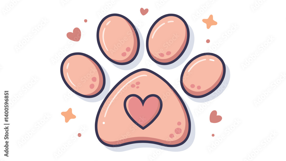 Cute pink paw icon with hearts and stars Cute pink paw icon with hearts and stars