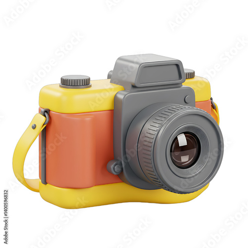 Adorable Cartoon Camera Illustration 3D Render of a Retro Yellow and Orange Camera