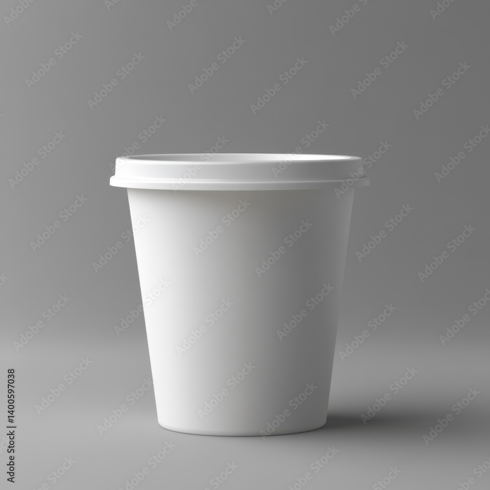 Presenting a Simple White Disposable Cup with Lid on Gray Background Presenting a Simple White Disposable Cup with Lid on Gray Background