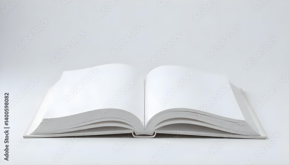 An open book, showcasing pristine white pages ready for content on a seamless backdrop. An open book, showcasing pristine white pages ready for content on a seamless backdrop.
