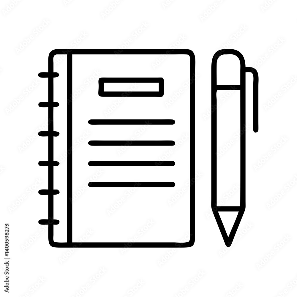 Notebook and pen vector illustration for writing journaling and note taking design template flat icon Notebook and pen vector illustration for writing journaling and note taking design template flat icon