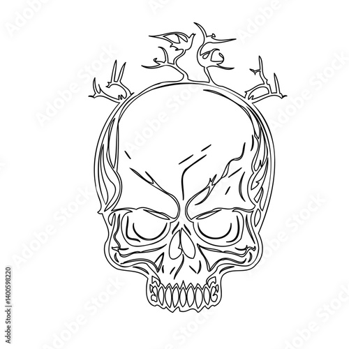 Wallpaper Mural Floral Crowned Skull Outlined Illustration Torontodigital.ca