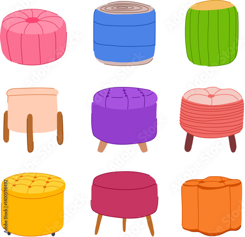 pouf set cartoon vector illustration
