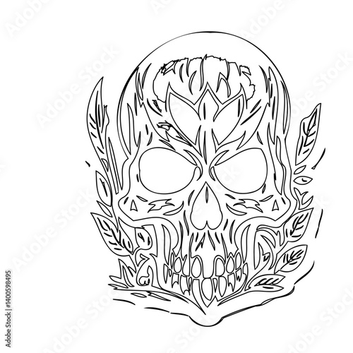 Obraz na plátně Floral Skull, Unique Artwork For Tattoo Design