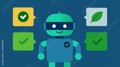 Product Comparison Display A splitscreen interface showing a robot comparing a traditional product with an ecofriendly alternative with checkmarks and green thumbs up for the