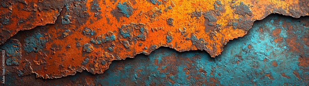 A detailed texture of heavily rusted metal showing orange and teal corrosion patterns. A detailed texture of heavily rusted metal showing orange and teal corrosion patterns.