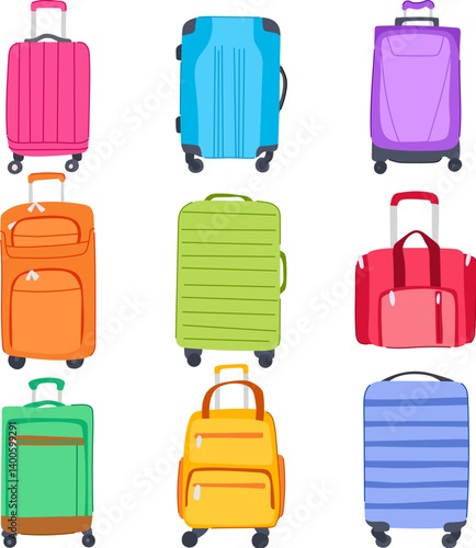 rolling luggage set cartoon vector illustration