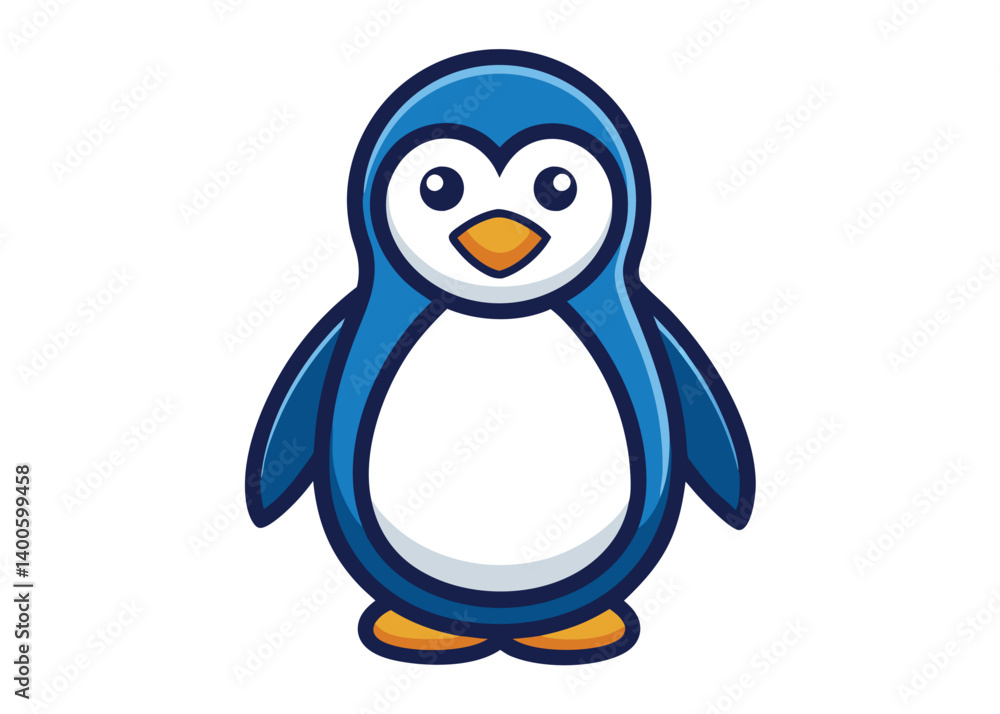 Obraz premium Cute Penguin Standing Cartoon Vector Icon. Penguin flat vector illustration on white background.