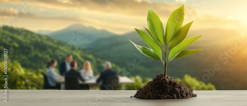 Business meeting room for sustainability discussions outdoor setting hyperrealistic image nature and corporate environment