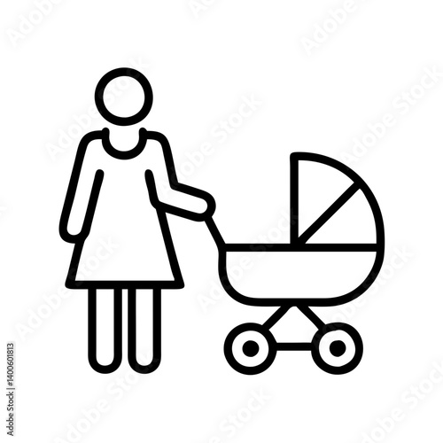 Illustration of mother with baby stroller icon vector design for motherhood and parenting concept