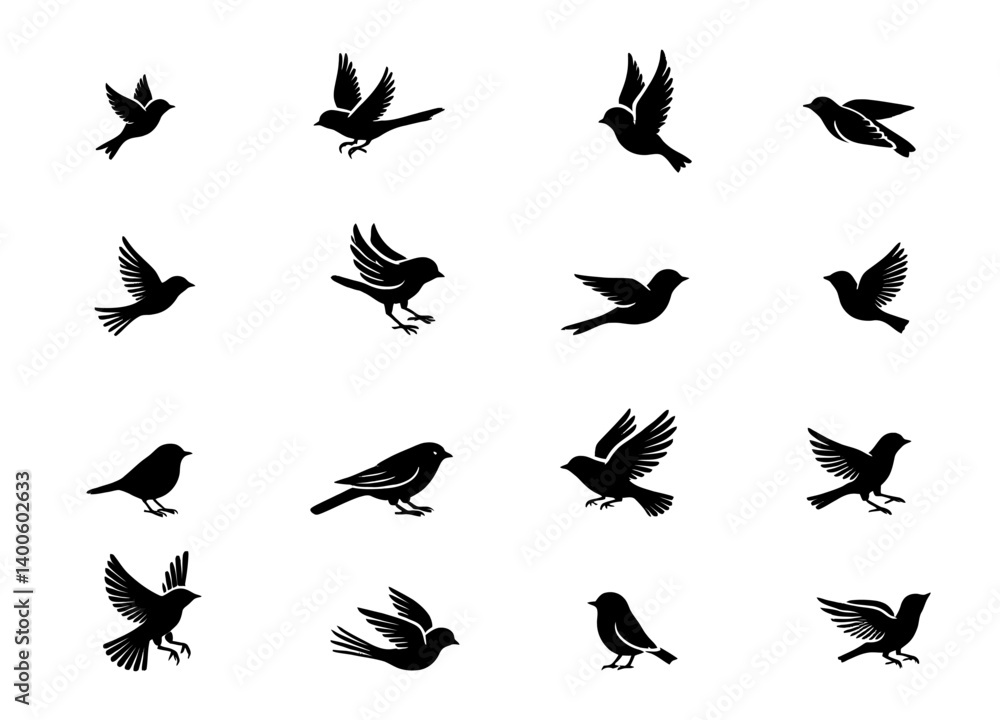 A Symphony of Flight: An ensemble of graceful birds in various stages of flight, creating a dynamic and captivating silhouette, evoking a sense of freedom, movement and elegance. A Symphony of Flight: An ensemble of graceful birds in various stages of flight, creating a dynamic and captivating silhouette, evoking a sense of freedom, movement and elegance.